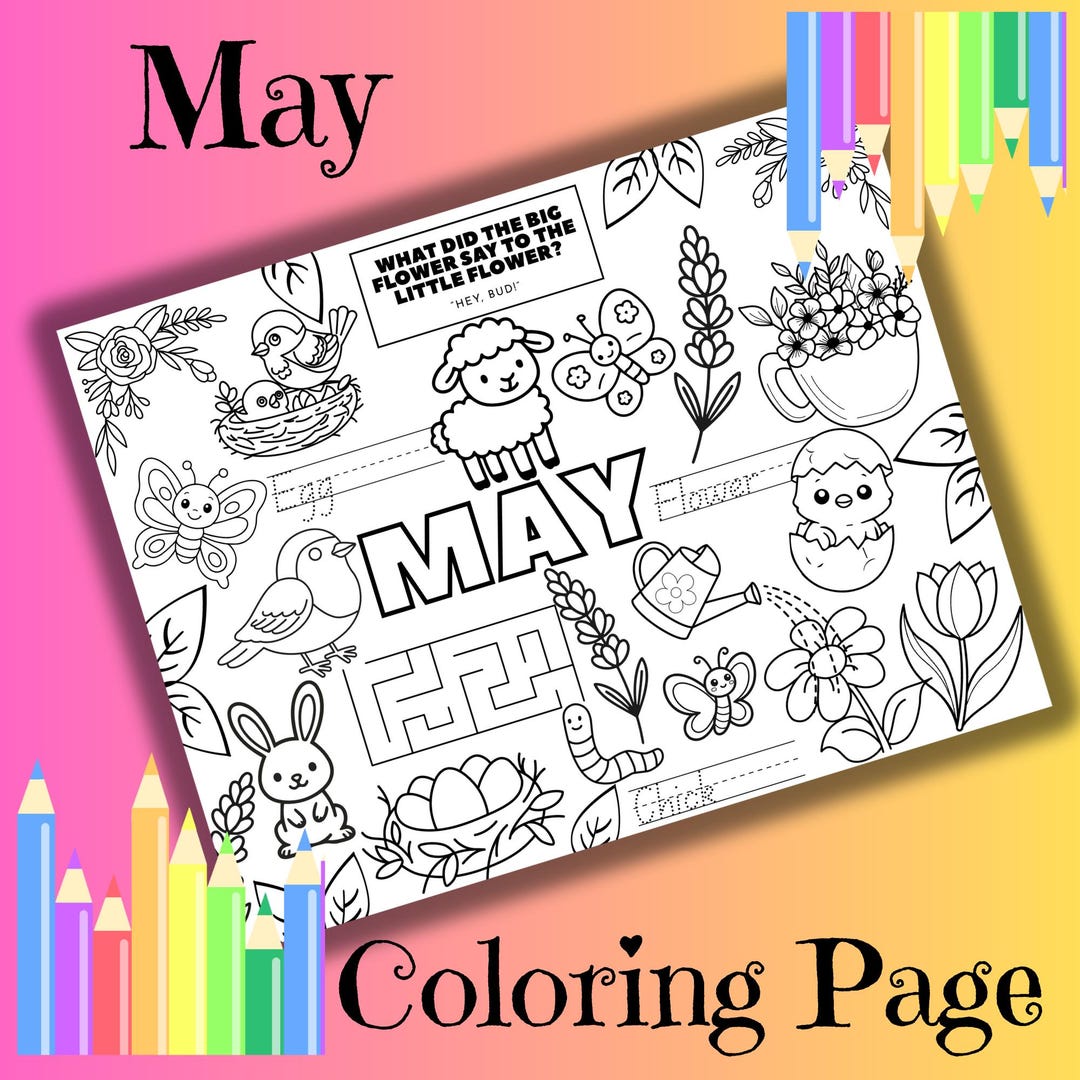 May Coloring Page for Kids, Spring, Placemat Printable Activity, Months ...