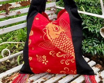 Unique Boho Messenger Bag/ Hippie Bag /Shoulder Bag / Crossbody Bag /Sling Bag / Bohemian Handbag /Size L / Fishes Pattern