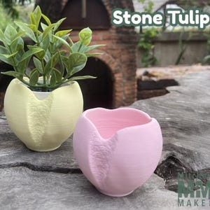 Jardinera de tulipanes de piedra impresa en 3D: textura de roca orgánica, archivo .STL de impresión 3D