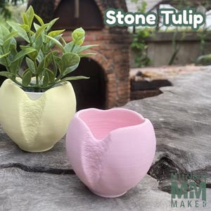 Stone Tulip Planter: Organic Rock Texture, 3D Print .STL File