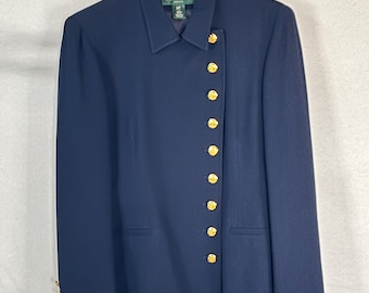 Vintage Lauren Ralph Lauren Wool Blazer • Navy Equestrian Jacket • Gold Button Military Style • Petite Structured Coat Women