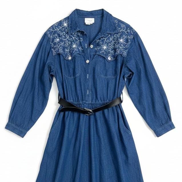 90s Embroidered Dress - Etsy