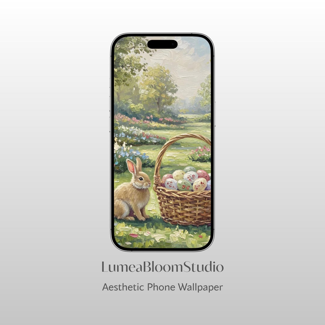 Easter Bunny Phone Wallpaper | Easter Eggs Basket Garden Digital
