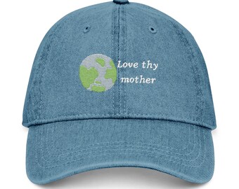 Love Thy Mother Earth embroidered Hat | Earth Globe eco baseball cap