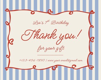 Customizable Birthday Thank You Card | Kids Celebration Gratitude Note