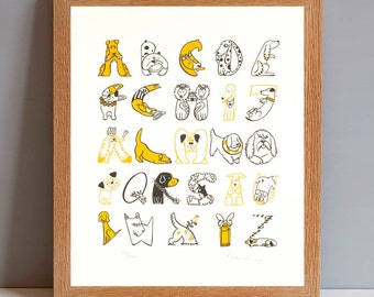 Dog Alphabet Print, Dog Alphabet, Gift for Dog Lover, Dog Art Print, Alphabet of Dogs