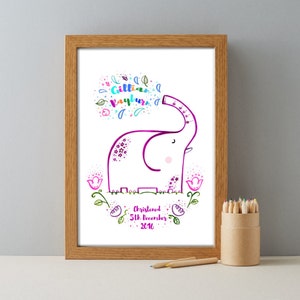 Personalised Christening Elephant Gift, Baptism Gift, New Baby Gift, Child&#39;s Name Print, Personalised Gift for Christening
