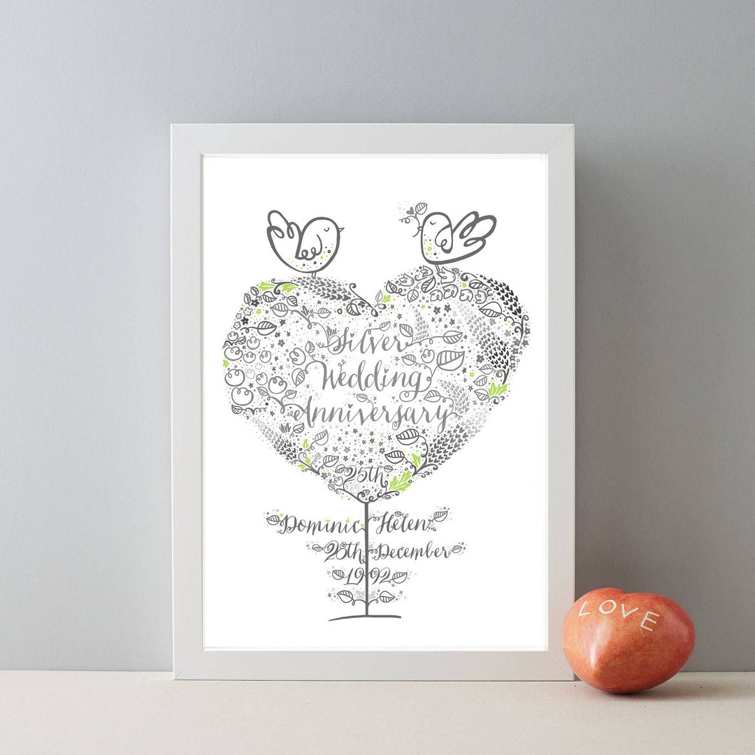 25th Anniversary Personalised Gift Print Silver Wedding - Etsy