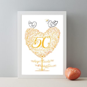 50º presente de aniversário de casamento dourado, impressão personalizada de presente de aniversário de casamento dourado
