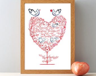Personalized Family Tree Print, Custom 5 Names Gift