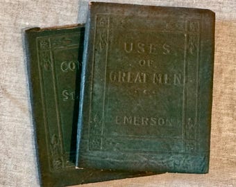 Vintage Little Leather Library Set, Emerson Essays, Dumas, Miniature Books