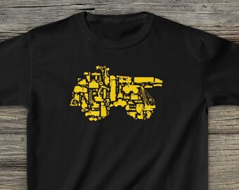 Camiseta Collage de Builder V1.0. Collage de construcción de camiones volquete de máquinas, excavadoras, excavadores y más. Camiseta de algodón grueso para niños y jóvenes