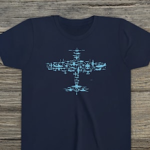 Flight V1.0 Collage Youth T Shirt. Fighter Plane Collage Of Airplanes, Helicopters And Parts. Back to School -  Short Sleeve Tee
