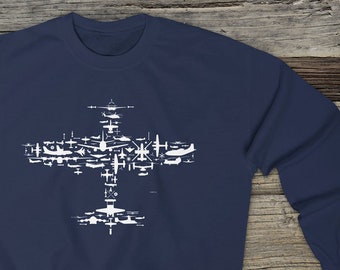 Sudadera Flight V1.0 Collage. Collage de aviones de combate de aviones, helicópteros y piezas - Mezcla pesada unisex™ sudadera crewneck