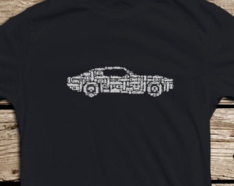 ¡venta! Collage de coches vintage, súper, clásicos y deportivos y piezas en varios colores- camiseta de algodón para hombre