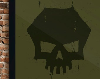 Póster icónico de calavera desmoronada y brutal. Ideal para la oficina en casa o el estudio de música: Heavy Metal, Hard Rock, Skater Punk, Thrasher, arte mural de 33 x 48 cm.