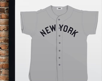 Vintage New York Yankees Baseball Jersey Illustrated Premium Print. Sports Memorabilia Wall Art, Gift for home, man cave or office