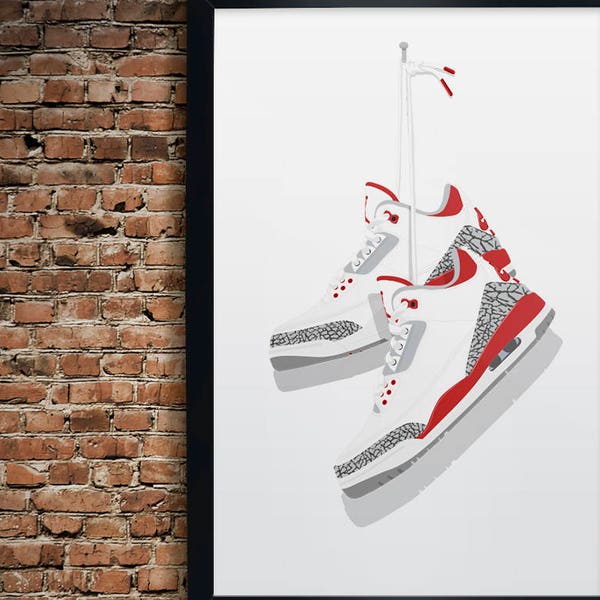 Retro G.O.A.T Sneakers  "Black", "True Blue", "White", "Fire Red", "UNC" Illustration, Vintage Hanging Kicks - Wall Art - Various Colors