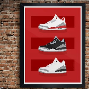 Retro G.O.A.T Sneaker 3 Collection &quot;3 Bars Design&quot; Illustration, Vintage Hanging Kicks - Sneaker Art Large Premium Giclee