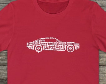Collage de coches de época, supercoches, clásicos y deportivos y sus piezas - Camiseta de manga corta unisex