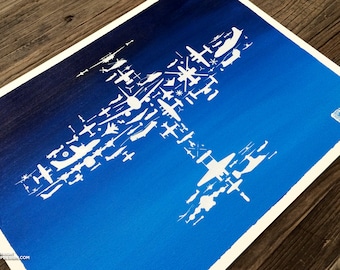 Collage de aviones de combate, helicópteros y sus partes. Atmosphere Flight v1.0 - Impresión en técnica mixta. Ejército, Armada, Infantería de Marina, Fuerza Aérea, EE. UU.