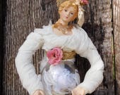 Tassel,Young Lady,Hand Painted Glass Tassel Skirt, Shabby Chic, Victorian,Porcelain Face,OOAK,Ornament, Pam Miller RustedSilkReloaded