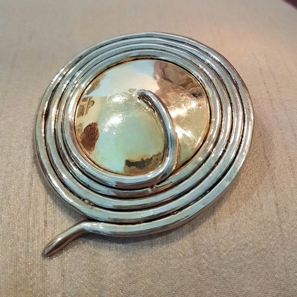 Italian Sterling and Brass Pin/Pendant, New old stock, Contemporary Design, Never Worn, Hallmarked 925, Designer Stamp, 1980's