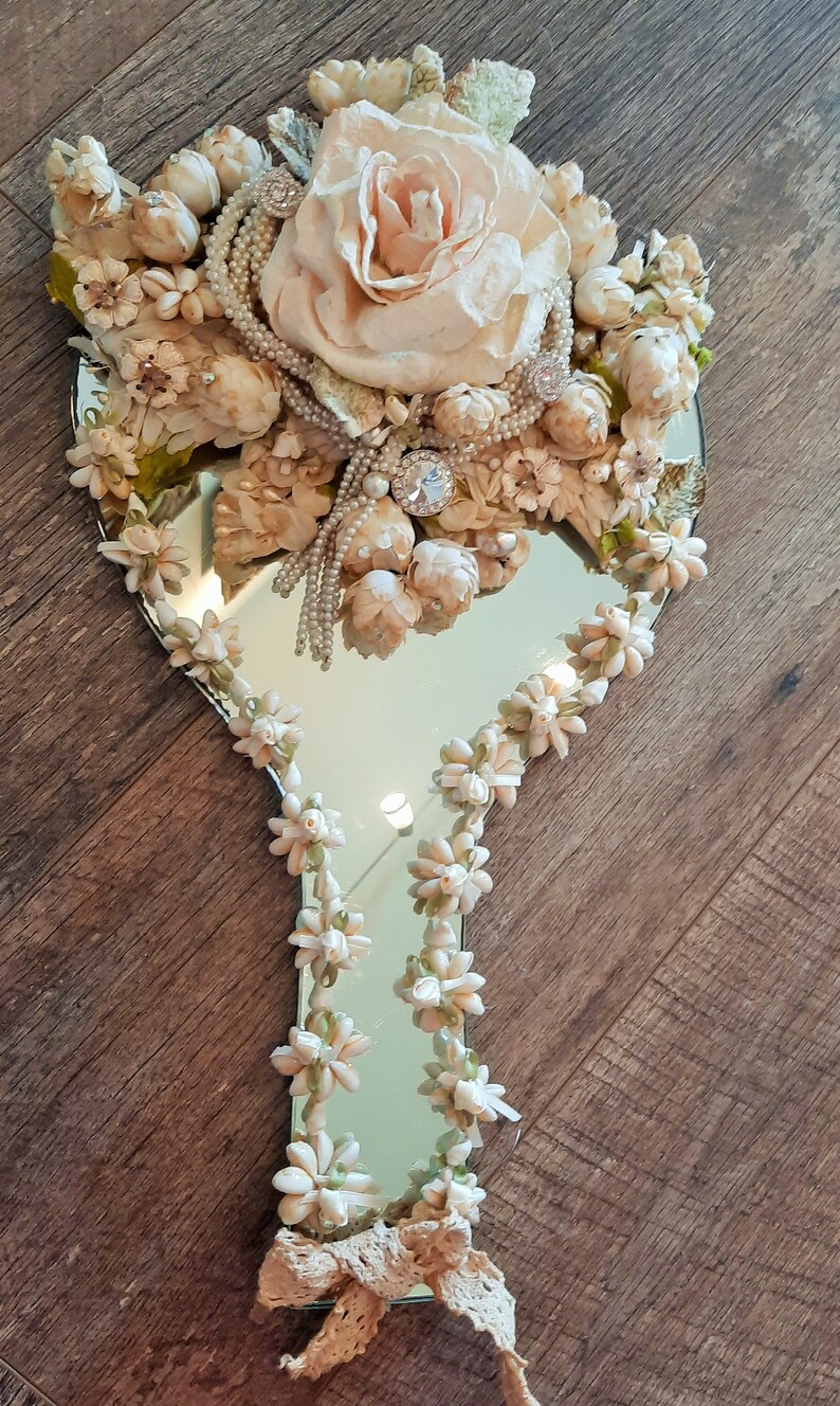Hand Mirror, Large, Boudoir Decor, Table Top, Wall Decor, Romantic