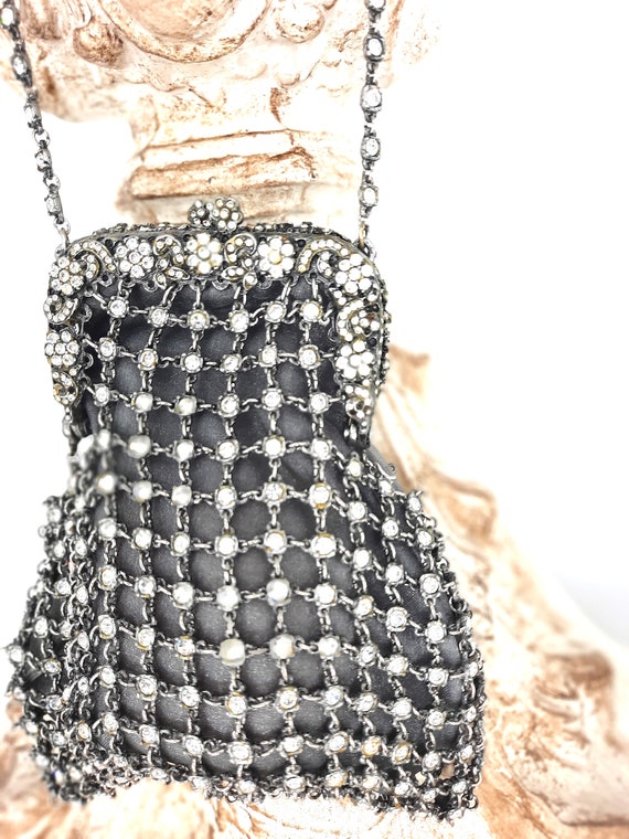 Rhinestone Evening Bag, Top Handle, Snap Closure,… - image 2