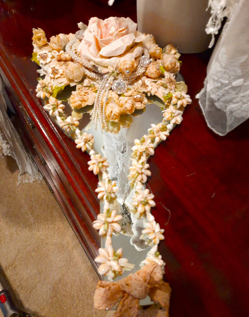 Hand Mirror, Large, Boudoir Decor, Table Top, Wall Decor, Romantic