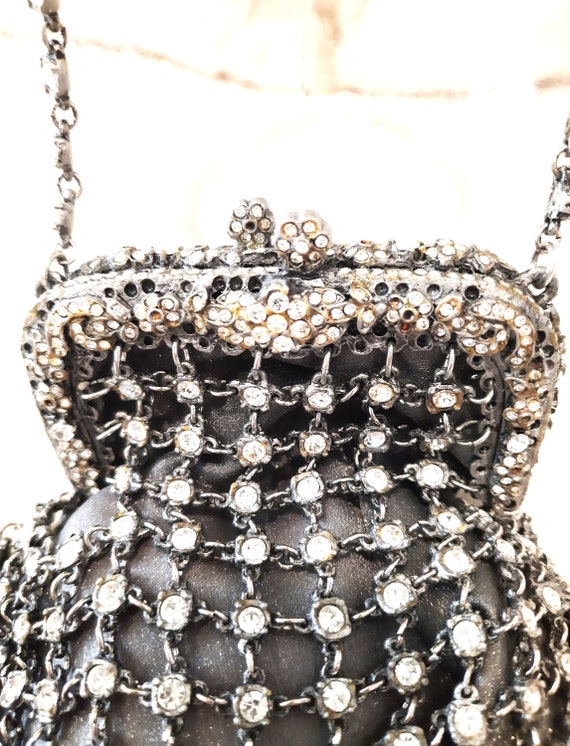 Rhinestone Evening Bag, Top Handle, Snap Closure,… - image 3