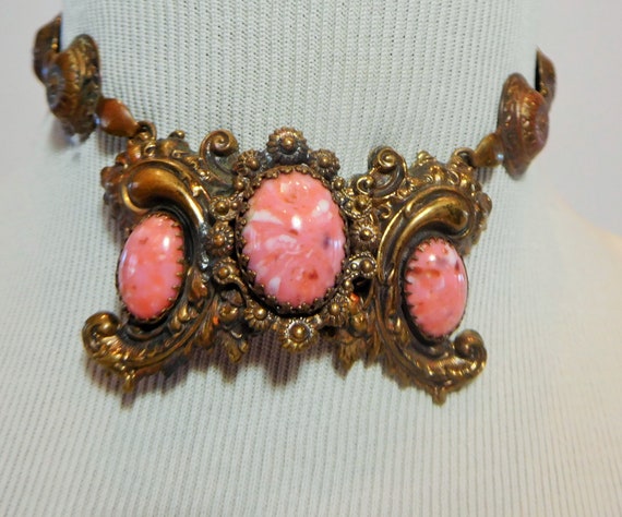 Necklace, Choker,Coral Glass, Antique, Hallmarked… - image 3