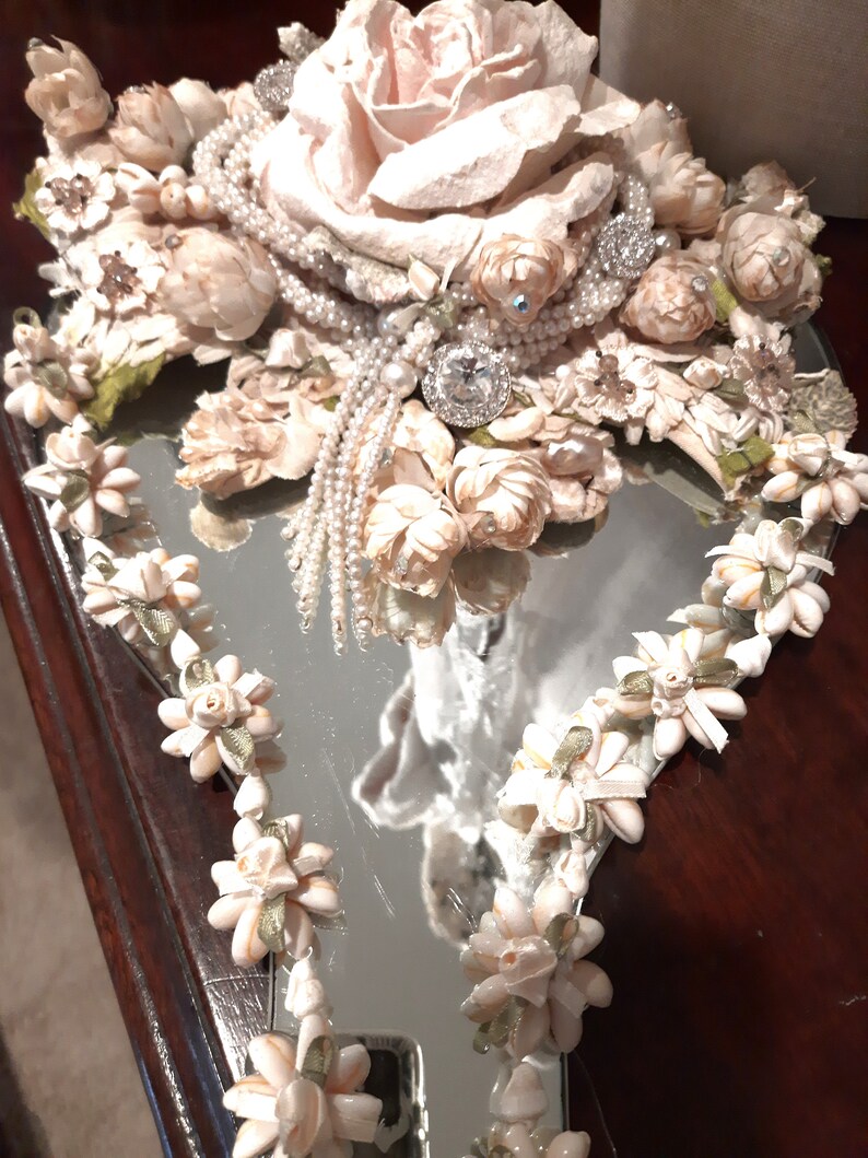 Hand Mirror, Large, Boudoir Decor, Table Top, Wall Decor, Romantic