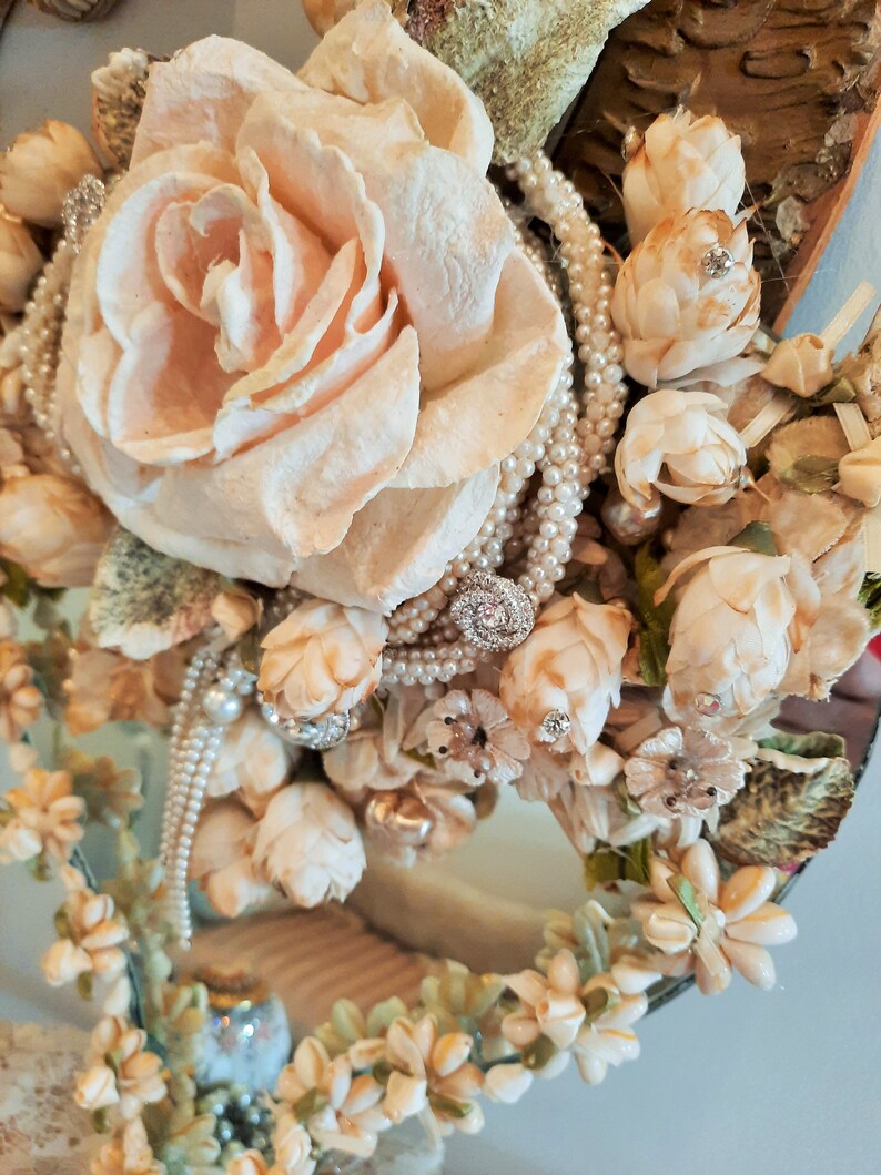 Hand Mirror, Large, Boudoir Decor, Table Top, Wall Decor, Romantic