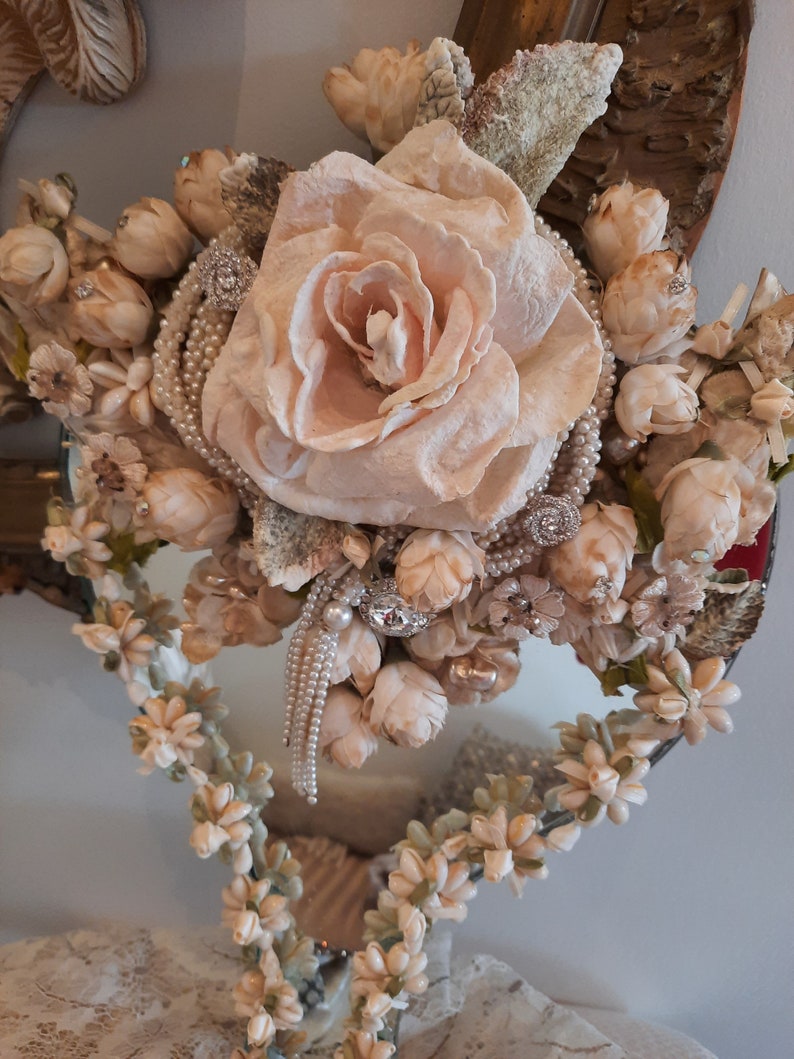 Hand Mirror, Large, Boudoir Decor, Table Top, Wall Decor, Romantic