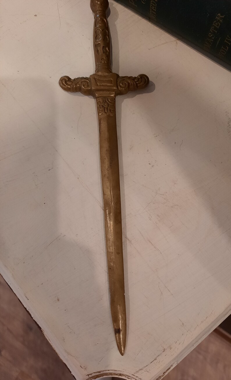 Vintage Brass Sword Letter Opener Stamped Detail on Handle Etsy