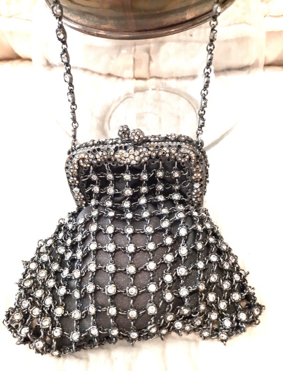 Rhinestone Evening Bag, Top Handle, Snap Closure,… - image 4