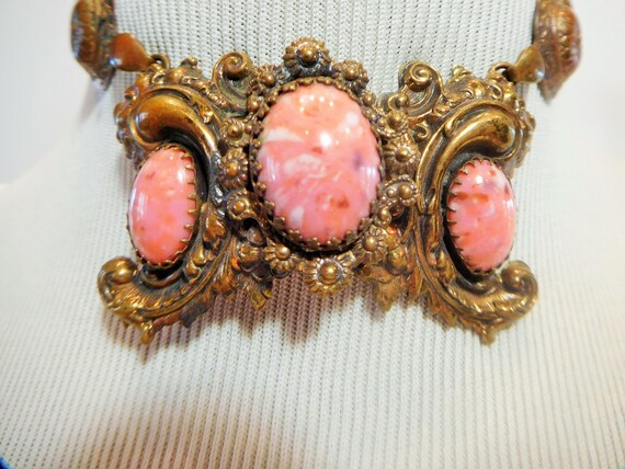 Necklace, Choker,Coral Glass, Antique, Hallmarked… - image 5