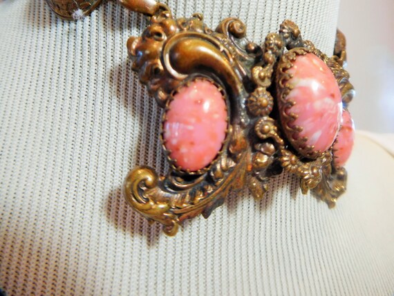 Necklace, Choker,Coral Glass, Antique, Hallmarked… - image 2