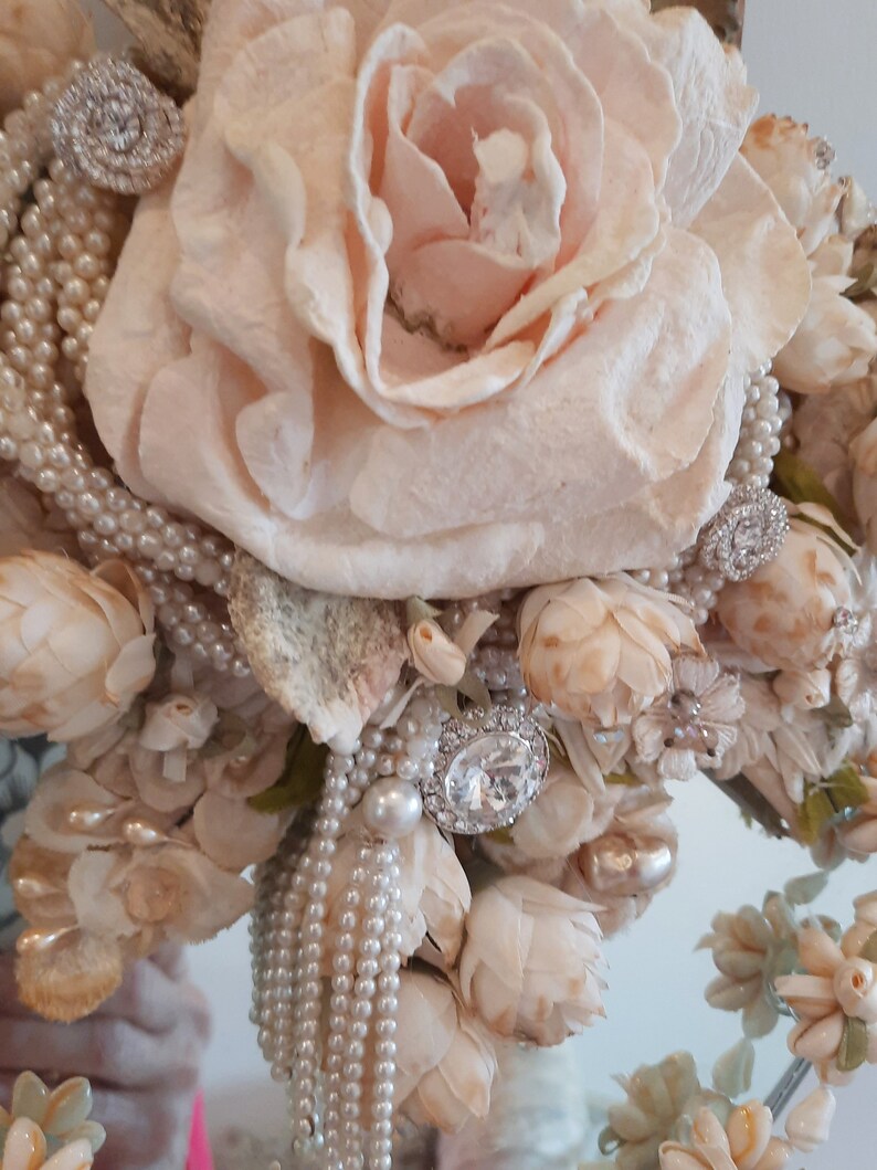 Hand Mirror, Large, Boudoir Decor, Table Top, Wall Decor, Romantic