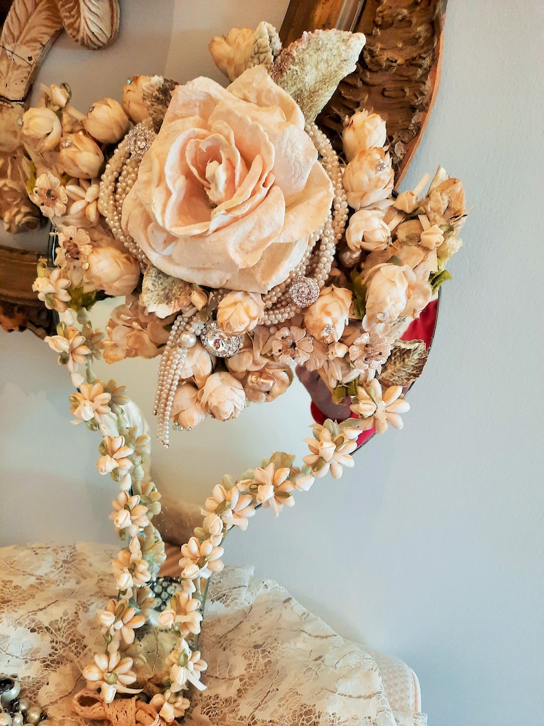 Hand Mirror, Large, Boudoir Decor, Table Top, Wall Decor, Romantic