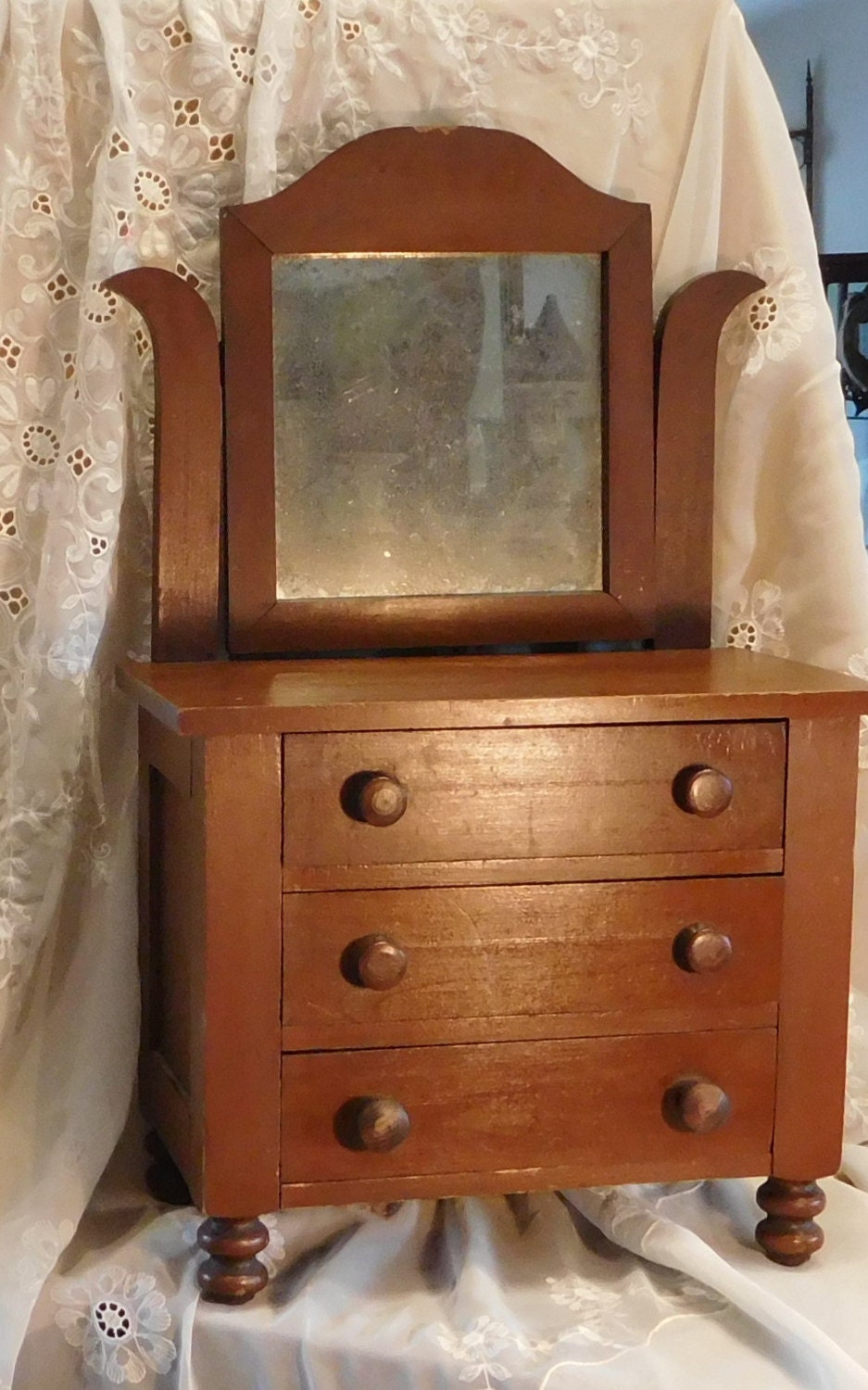 Antique Doll Dresser. Three Drawers Mirror Swivels Turned Etsy