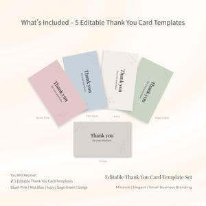 Editable Thank You Card Template Bundle | Canva Thank You Card for Small Business | Minimal Elegant Branding Insert (5 Pack)