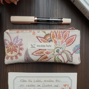 Flaches Etui, Federmäppchen für Stifte; Uni, Büro, Schule, Journaling; Schminktäschchen, Brillenetui, Brillenhülle; edel, Blumen, Ornamente