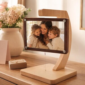 Mother’s Day Gift, Floating Picture Frame, Personalized Photo Gift for Mom, Wood Frame, 4x6 Couple Photo Gift, Lifted Memories Picture Frame