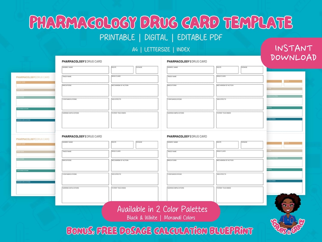 Editable Pharmacology Drug Card Template for Nursing Students ...