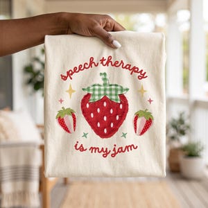 Speech Therapy Is My Jam Faux Patch Work T-shirt Comfort Colors | Strawberry Graphic Tee