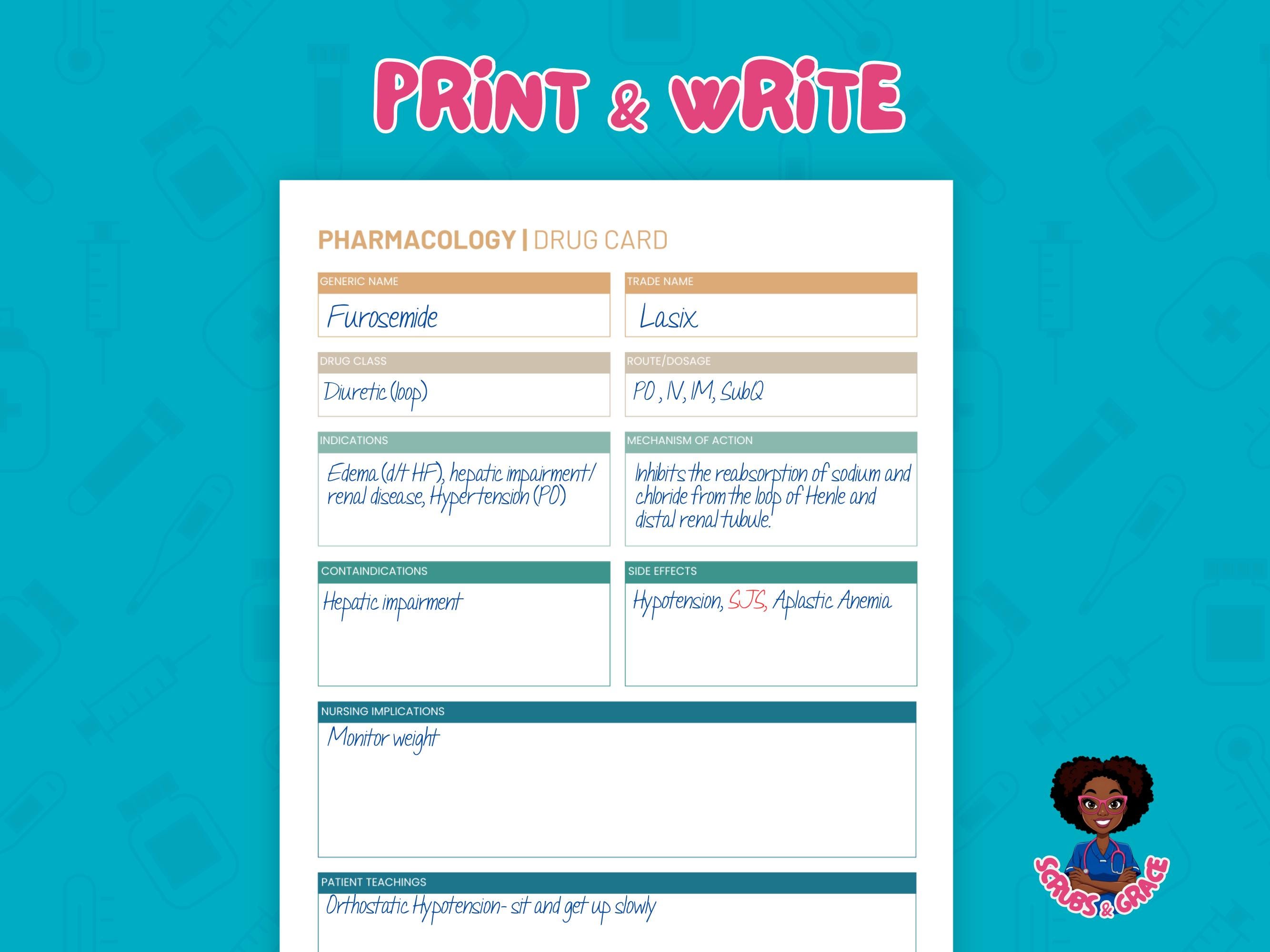 Pharmacology Drug Card Template, Nursing School Study Guide, Medication ...