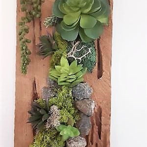 Faux succulent wall art, Preserved moss wall art, Wood wall art, Wood wall hanging, Living wall garden, Moss picture frame