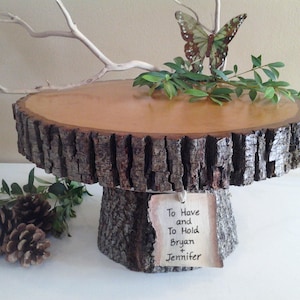 11 wood cake stand, Log cake stand, Tree bark cake stand, Tree slice, Personalized cake stand, Rustic wedding cake stand, Wood cake stand image 4
